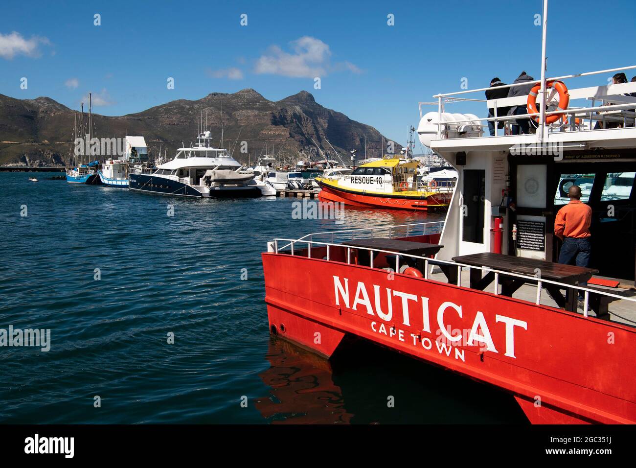 Tourist boat going on a seal colony cruise, Hout Bay harbour, South