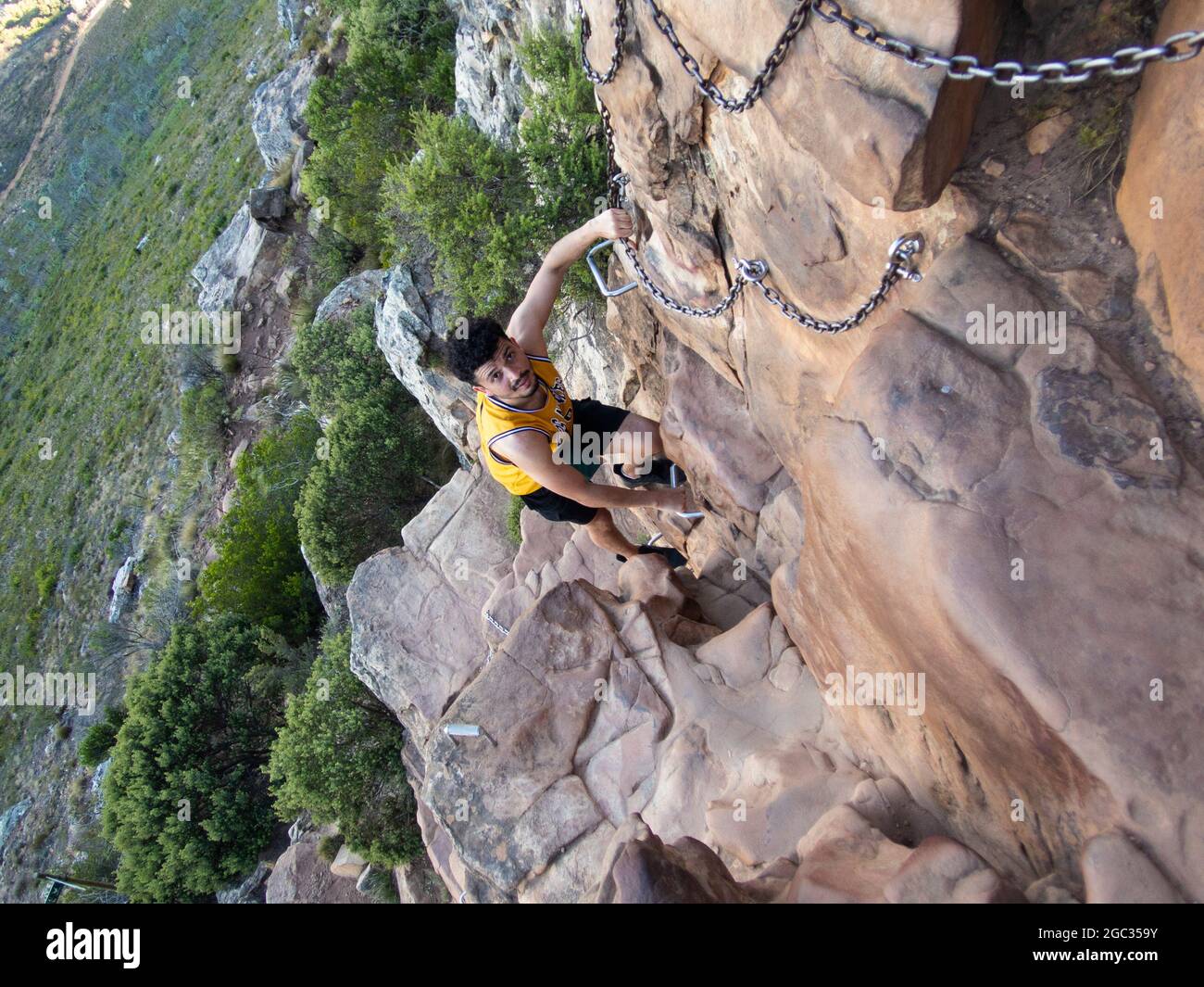 Climbing Lion's Head peak, Cape Town, South Africa Stock Photo