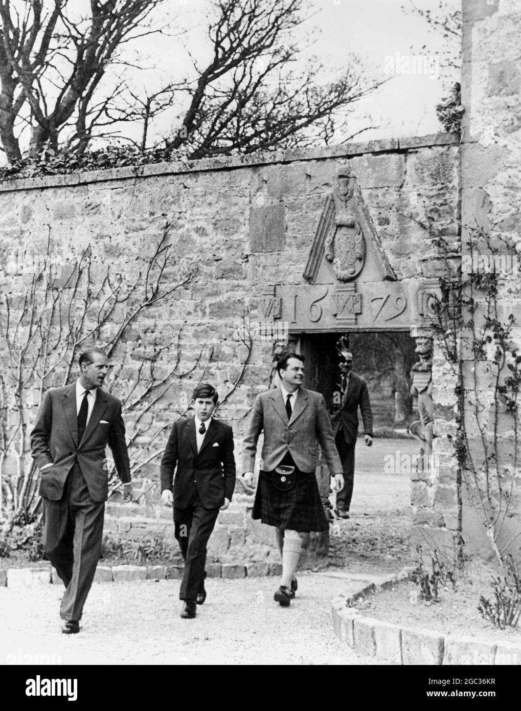 Prince Charles With His Father Duke Of Edinburgh Go To Gordonstoun Scotland To Meet Headmaster Mr Robert Chew Stock Photo Alamy