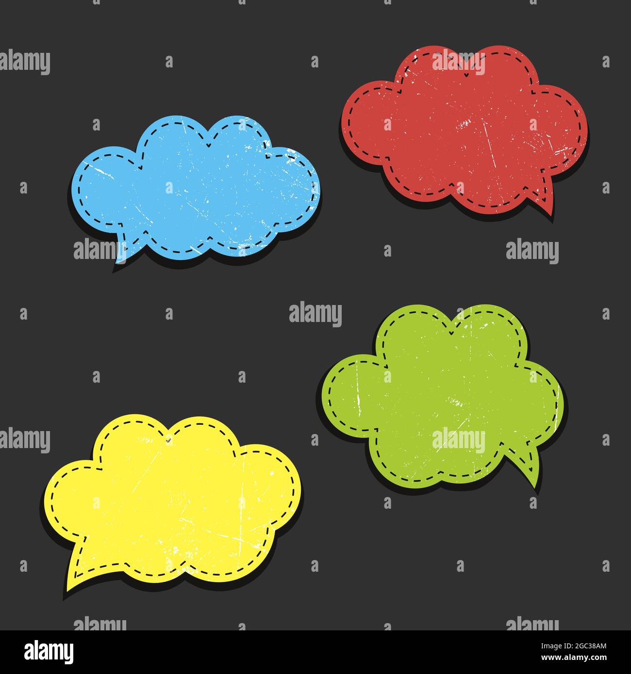 Empty comic vector colored clouds - speech bubbles with dotted lines. Stock Vector