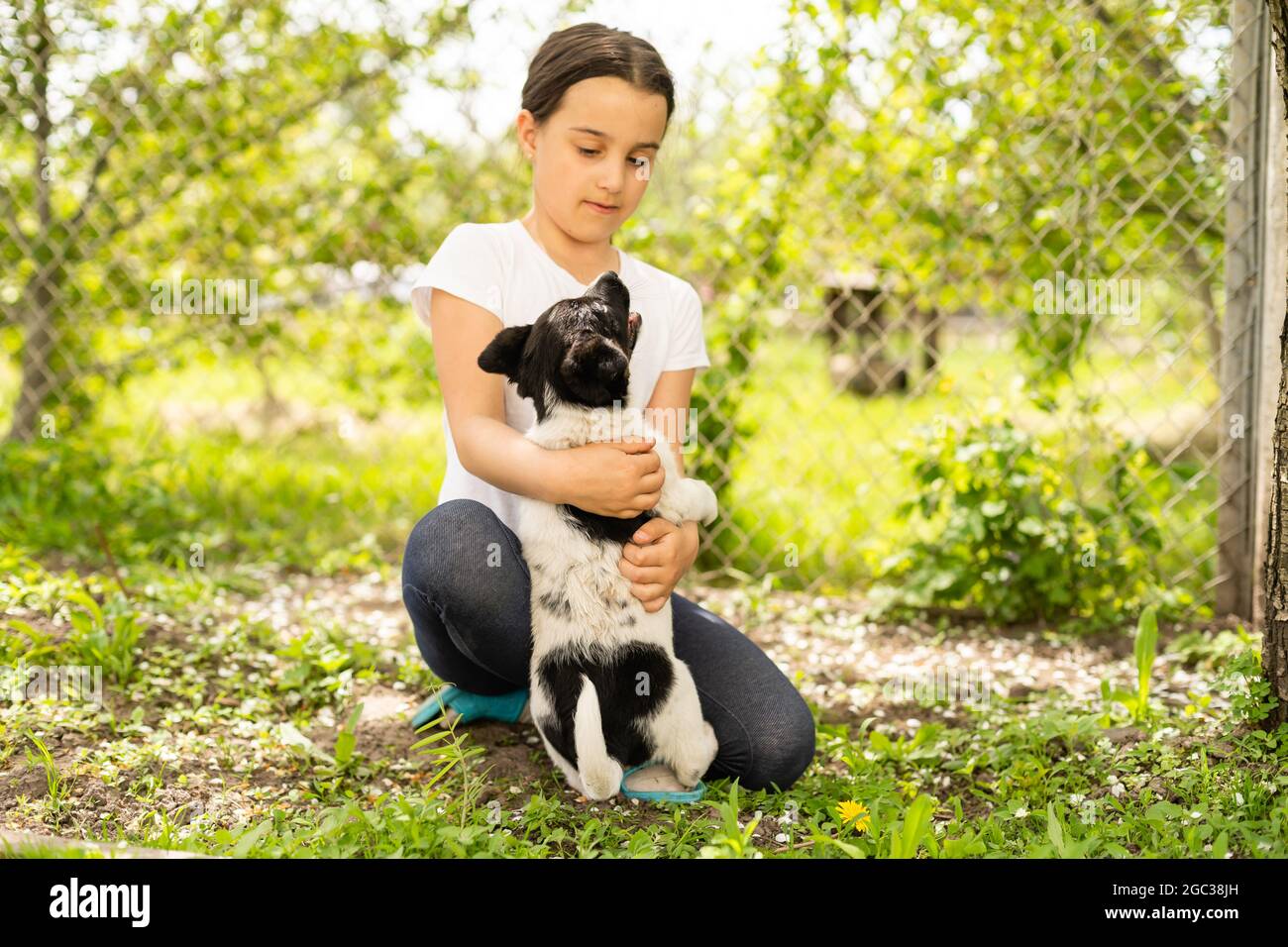 Portrait of little girl having good time in summer environment Stock ...