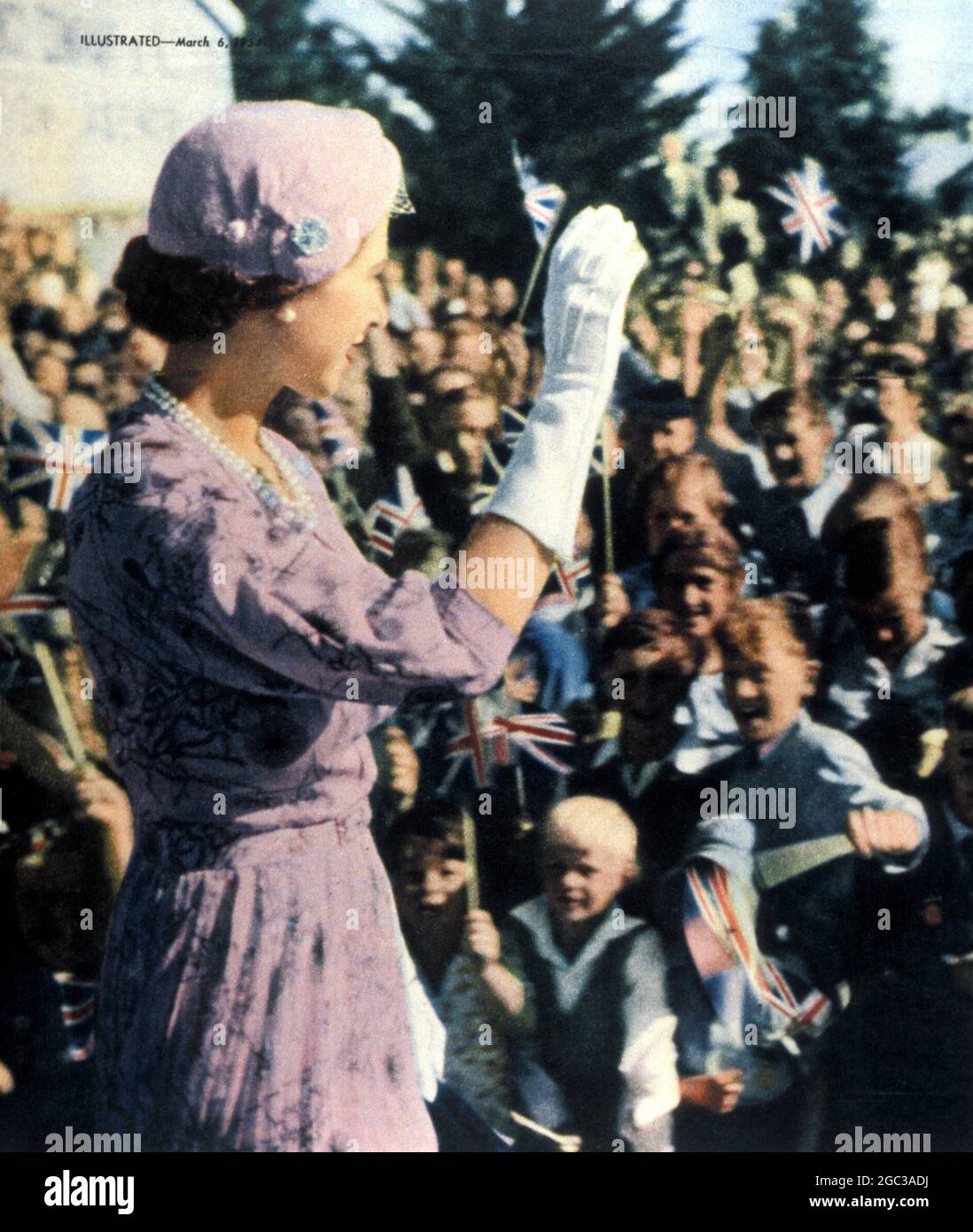 Queen Elizabeth II (Elizabeth Alexandra Mary Windsor born 21st April 1926) on royal tour in New Zealand in 1954 - ©TopFoto Stock Photo