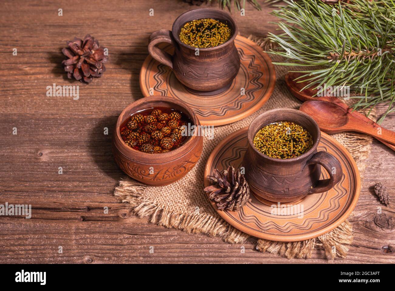 Pine needle tea sollip cha traditional Korean beverage. Pine