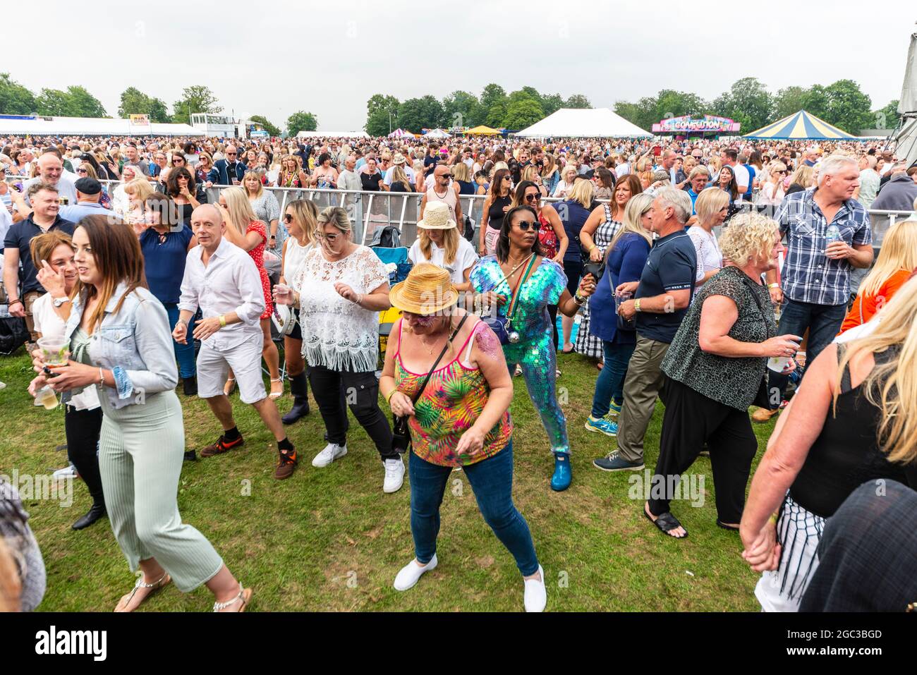 Music festival fans dancing to the music at a large concert soon after