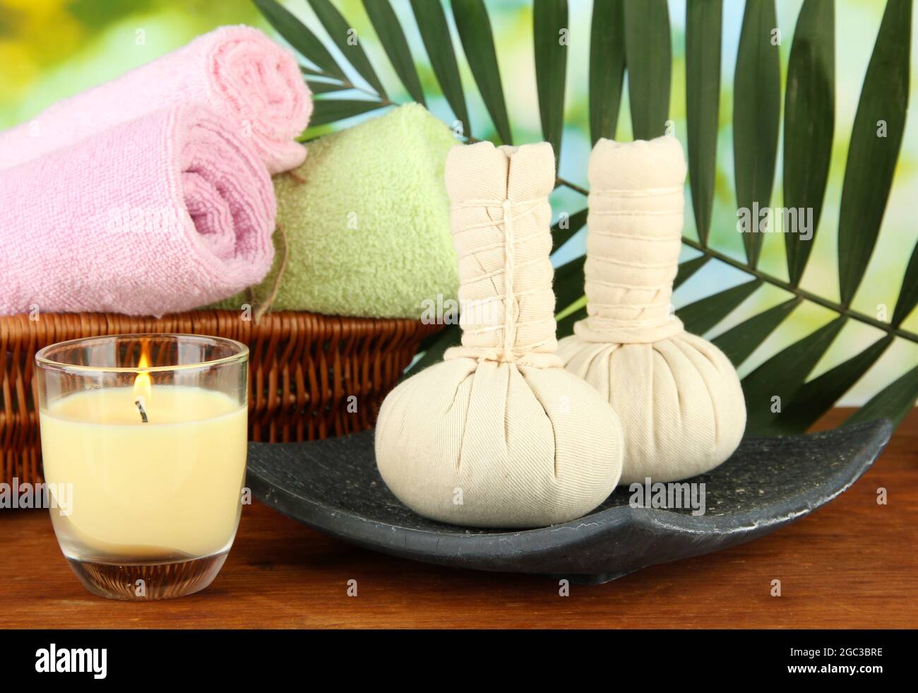 Textile massage spa equipment on nature background Stock Photo Alamy