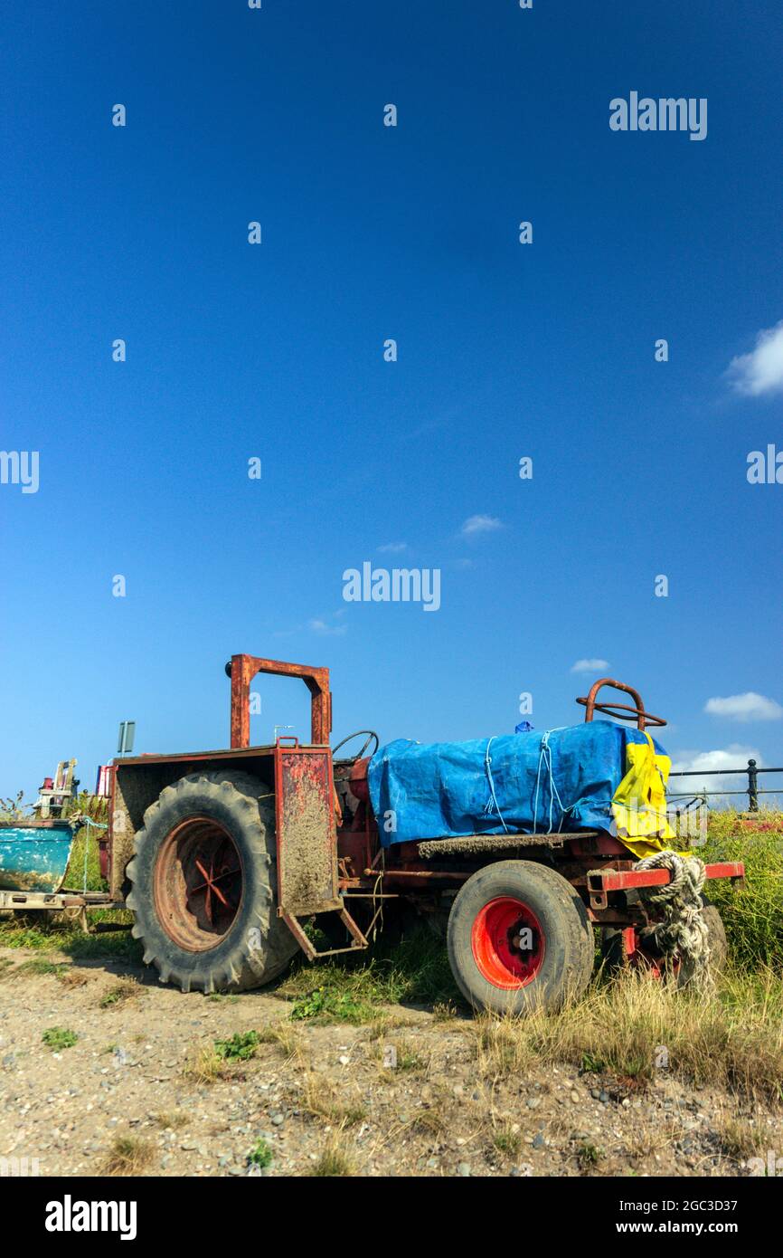 Tractor on the seafront at Lytham, Lancashire. Stock Photo