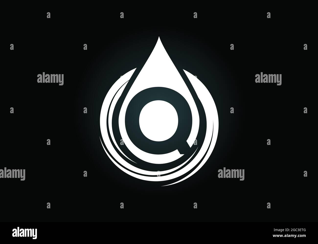 Initial Q monogram alphabet with water drop in a spiral. Waterdrop logo design vector template. Font emblem. Modern vector logo for business Stock Vector