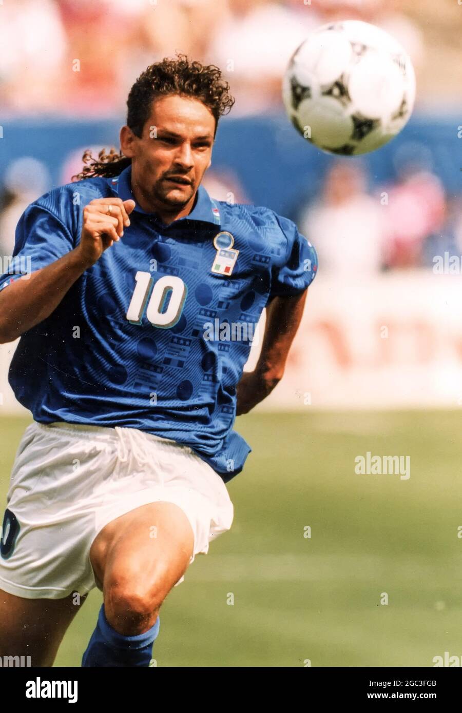 Italian soccer star Roberto Baggio in action during the 1994 World Cup