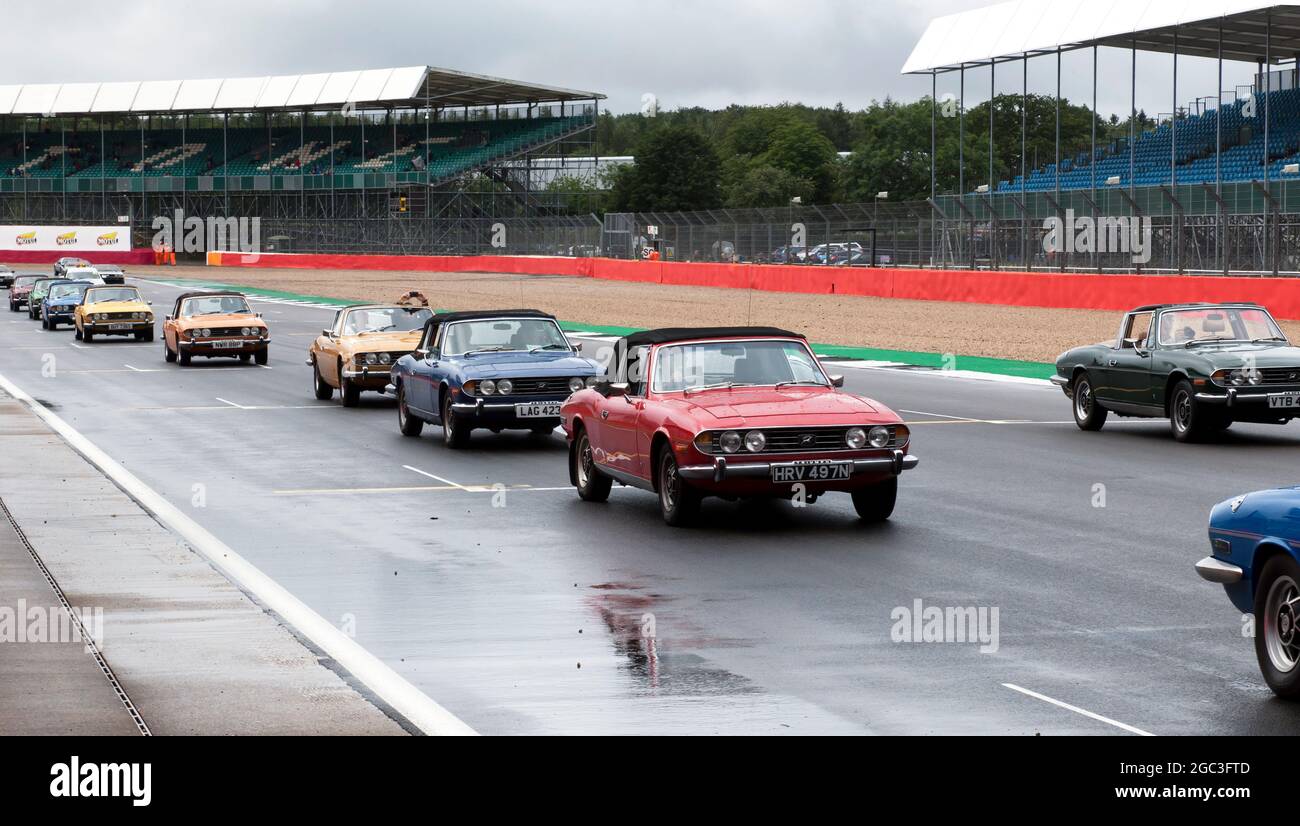 Members of the Stag owners club, celebrate its Golden anniversary, with a  special track parade at the 2021 Silverstone Classic Stock Photo