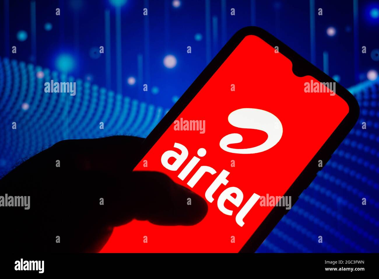 In this photo illustration, the Bharti Airtel Limited logo seen displayed on a smartphone. Stock Photo