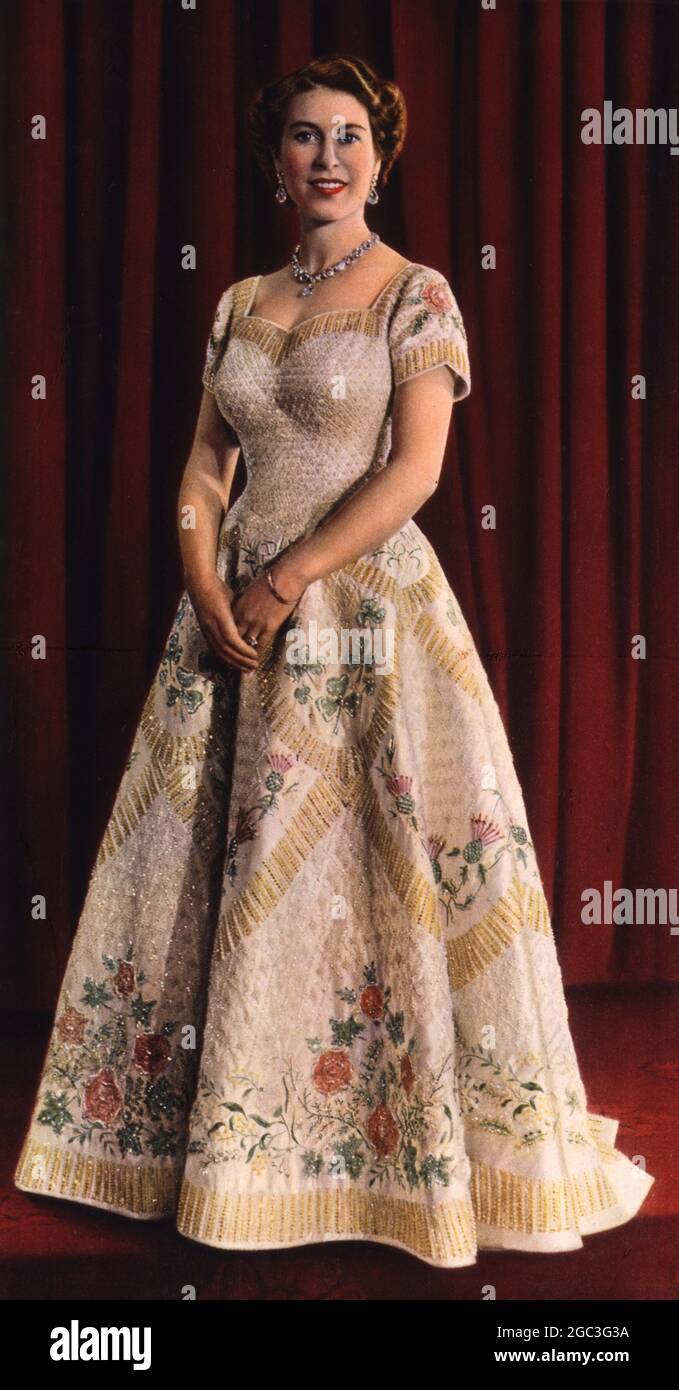 Queen Elizabeth II in her Coronation dress created by Norman Hartnell. 1953 Stock Photo