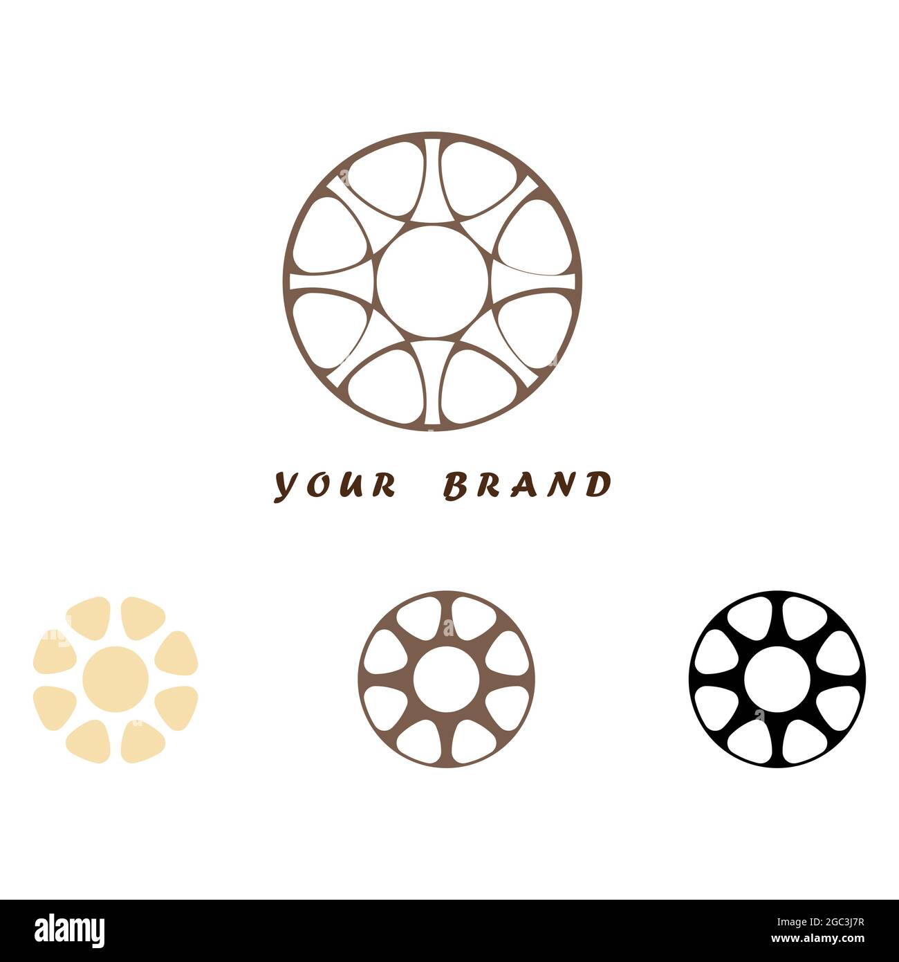 Illustration of a circle-shaped logo design with three different versions on a white background Stock Photo