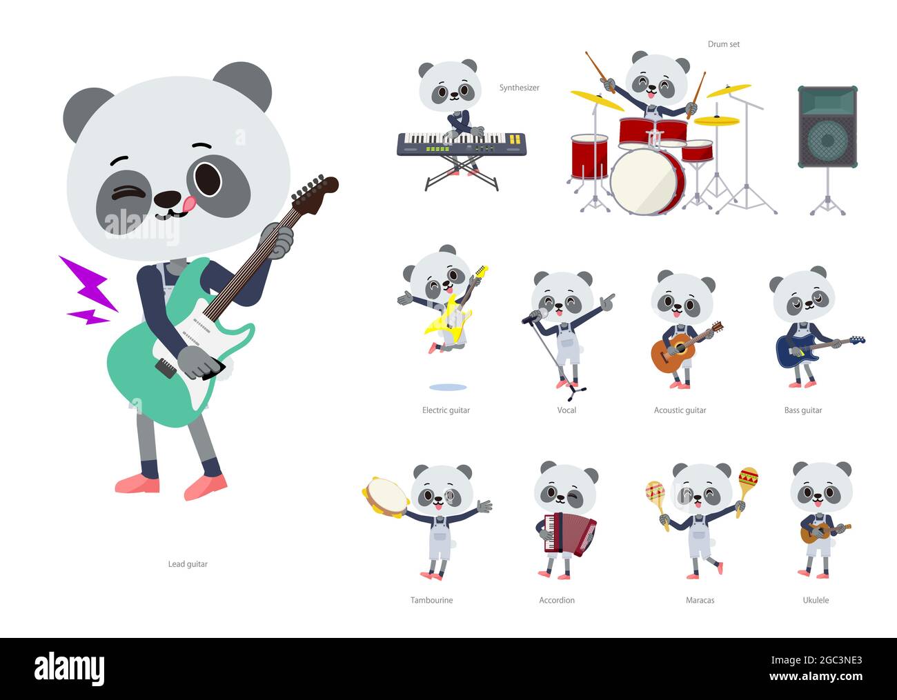 A set of Panda boy playing rock 'n' roll and pop music.It's vector art so it's easy to edit. Stock Vector
