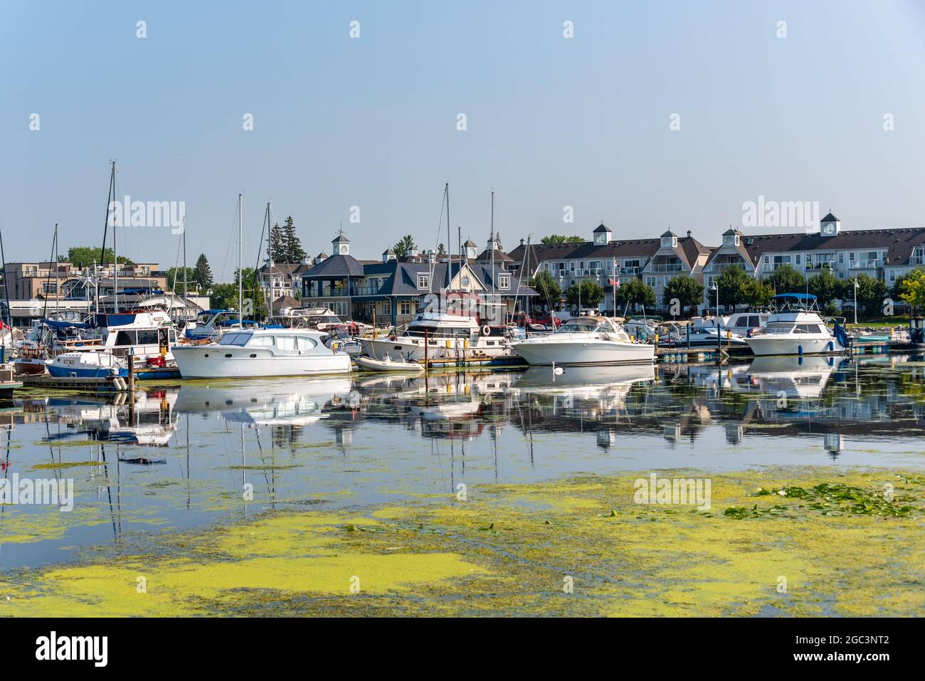 The marina at the Frenchman's Bay Harbor or simply the waterfront in Pickering City in Ontario, Canada Stock Photo