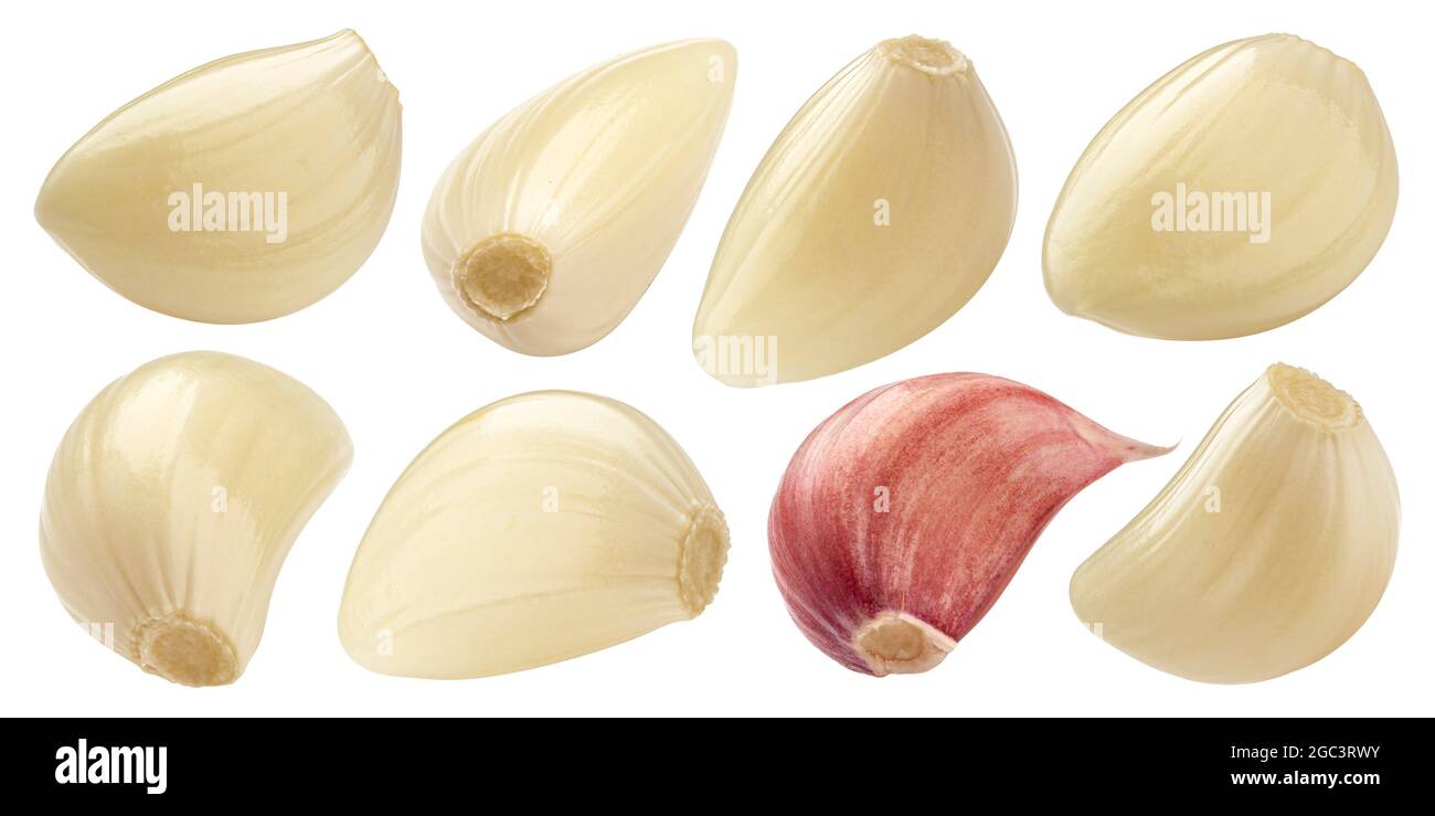Peeled garlic cloves isolated on white background Stock Photo Alamy