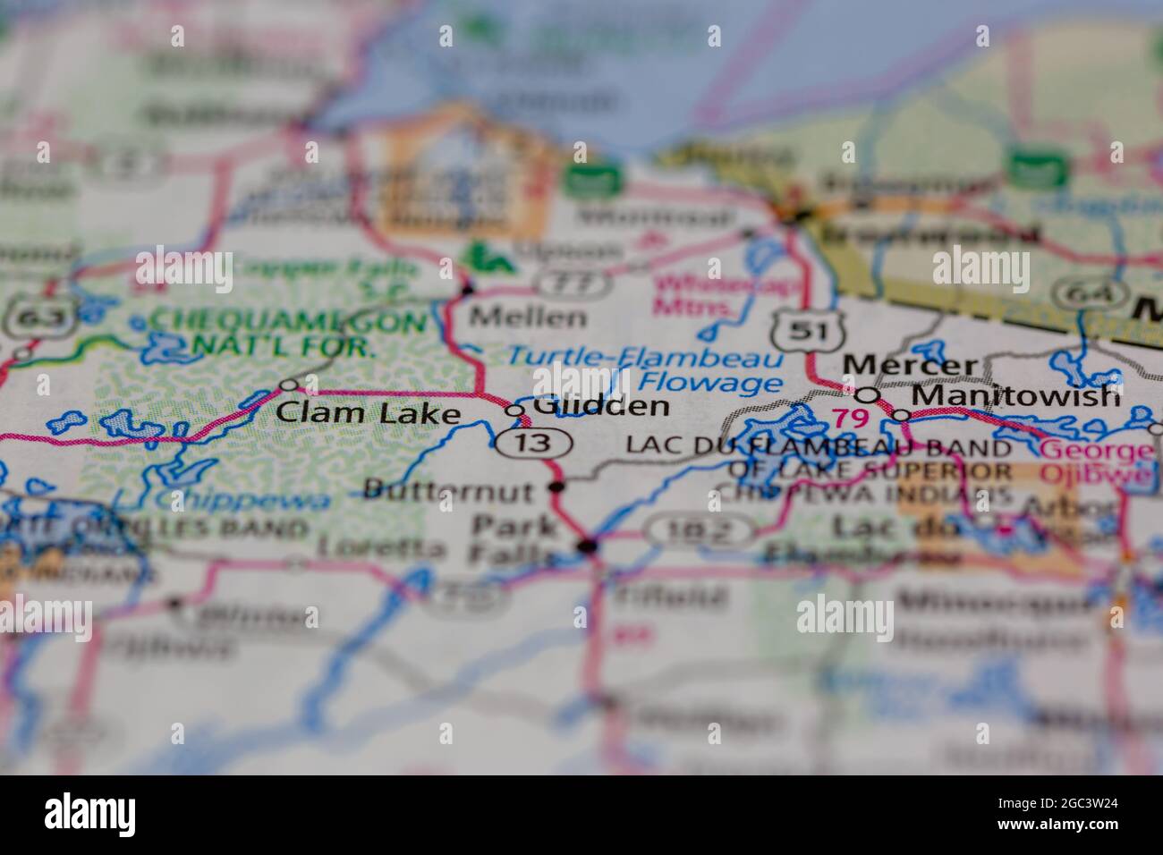 Glidden Wisconsin USA shown on a road map or Geography map Stock Photo