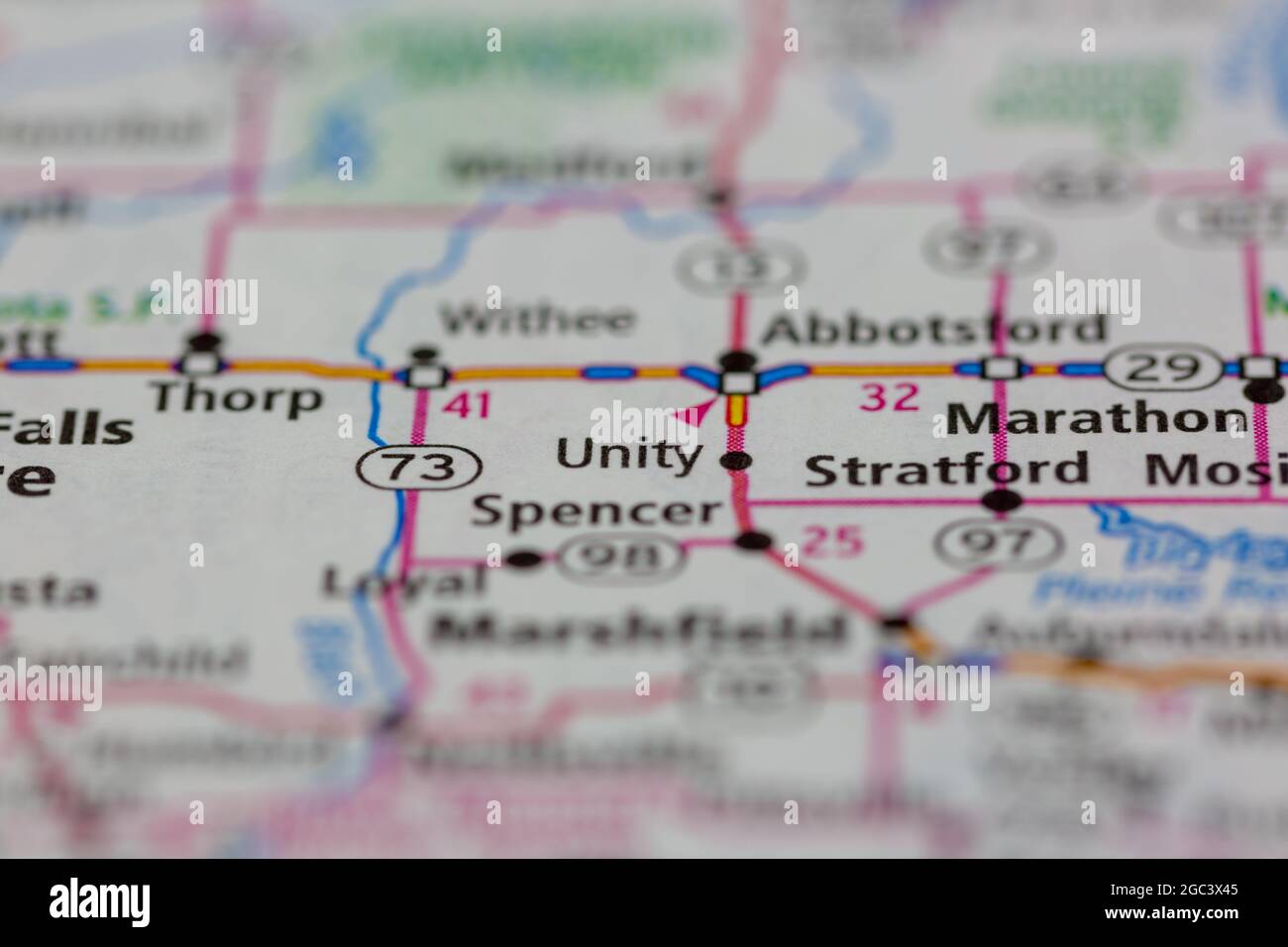 Unity Wisconsin USA shown on a road map or Geography map Stock Photo