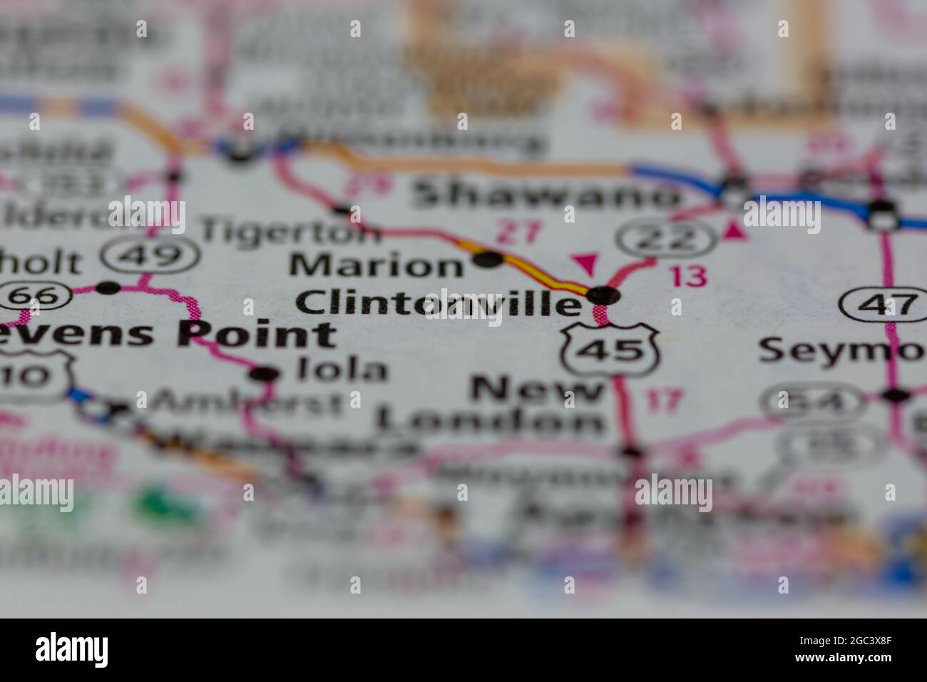 Clintonville Wisconsin USA shown on a road map or Geography map Stock Photo