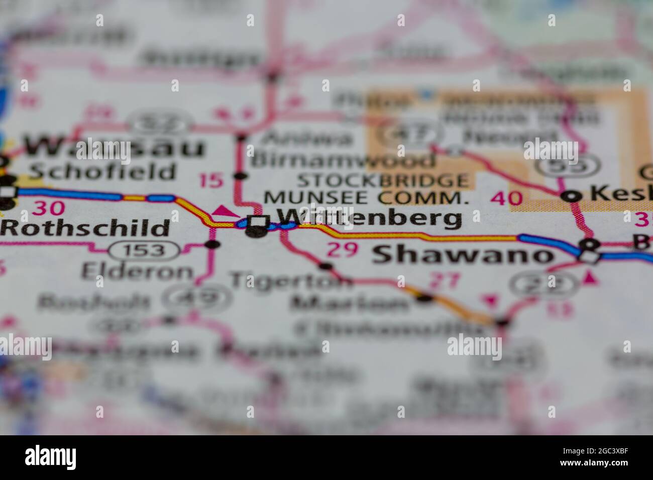 Wittenberg Wisconsin USA shown on a road map or Geography map Stock