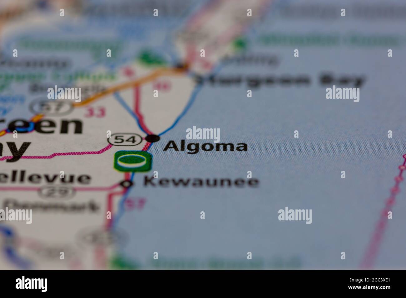 Algoma Wisconsin USA shown on a road map or Geography map Stock Photo