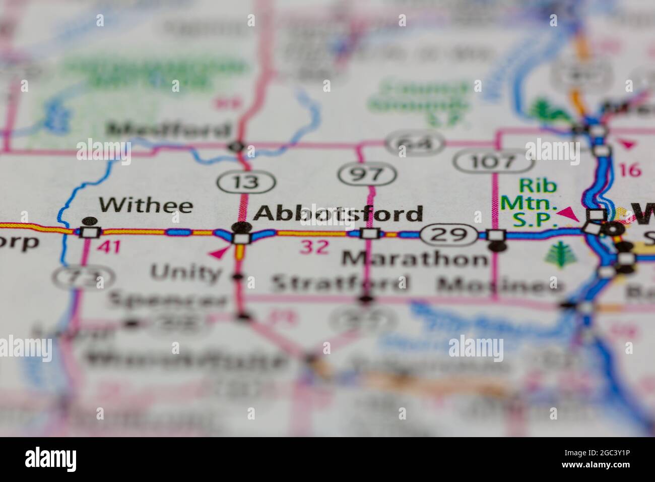 Abbotsford Wisconsin USA shown on a road map or Geography map Stock Photo Alamy