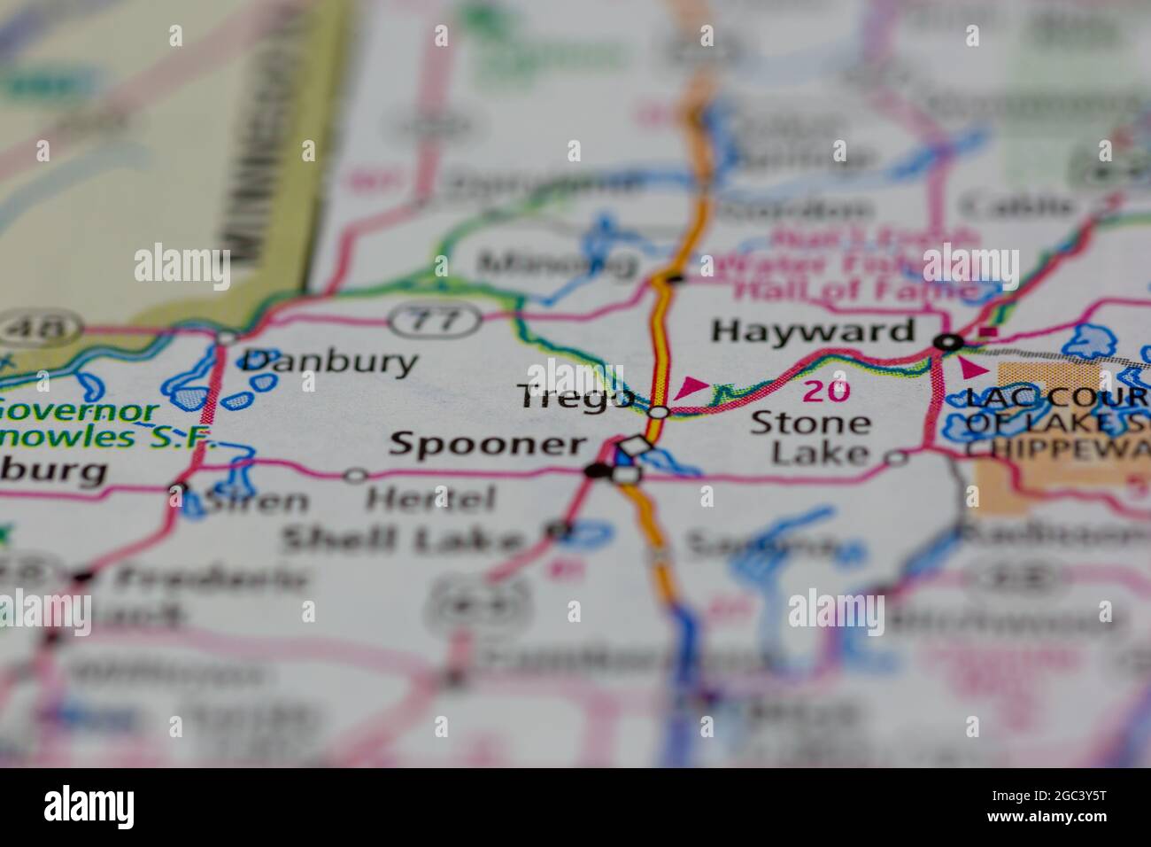 Trego Wisconsin USA shown on a road map or Geography map Stock Photo Alamy