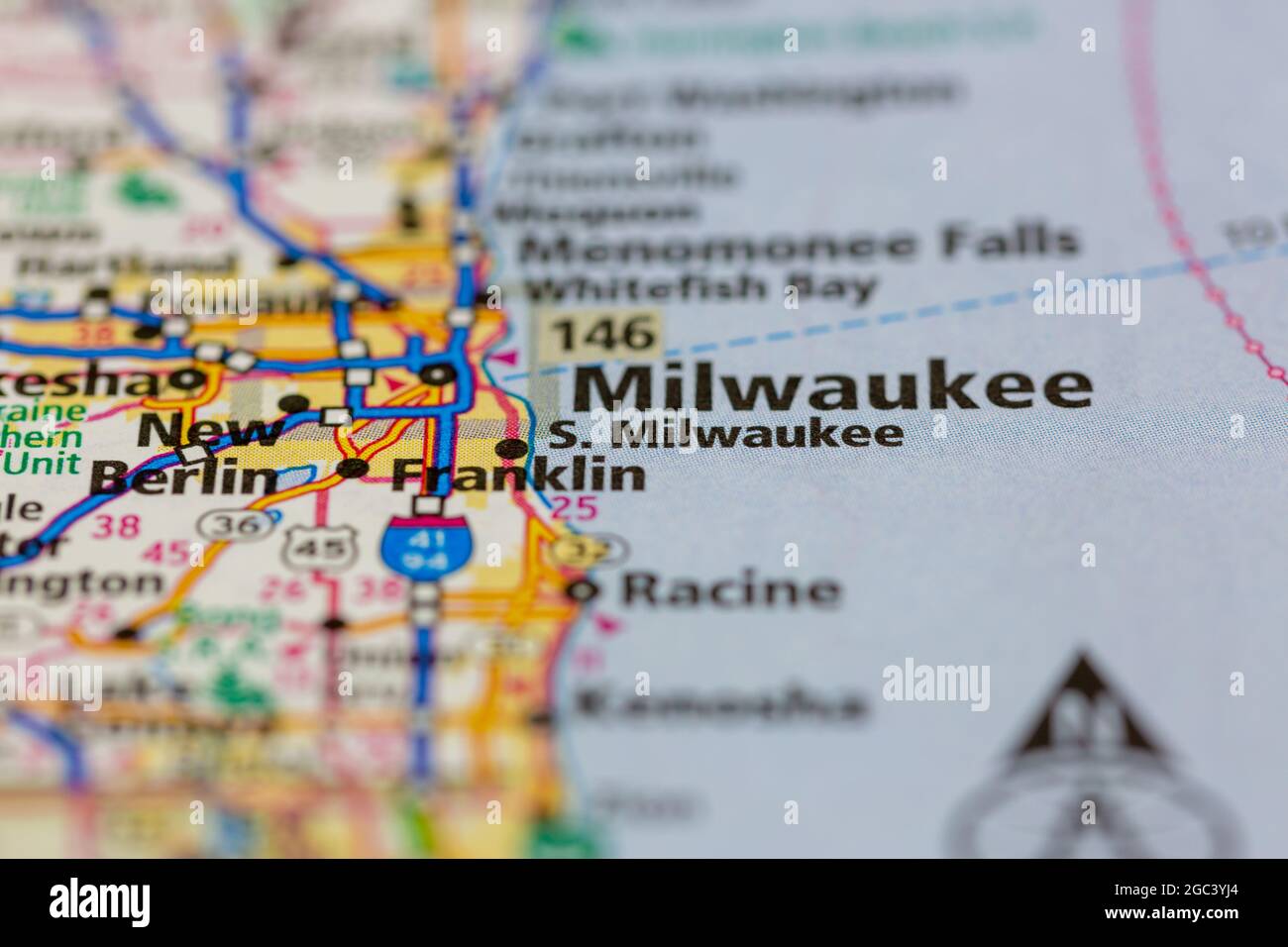 South Milwaukee Wisconsin USA shown on a road map or Geography map 