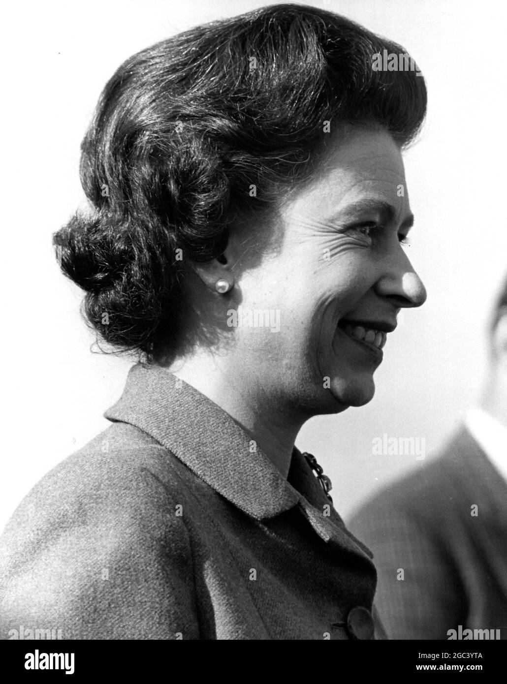 A portrait of the Queen at today's Windsor Horse Trials , where she was watching Princess Anne compete , England . 26 April 1968 Stock Photo