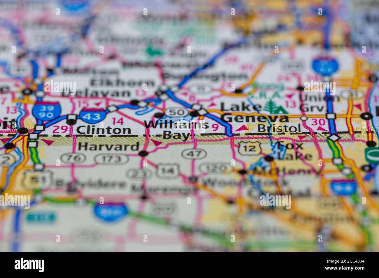 Williams Bay Wisconsin USA shown on a road map or Geography map Stock