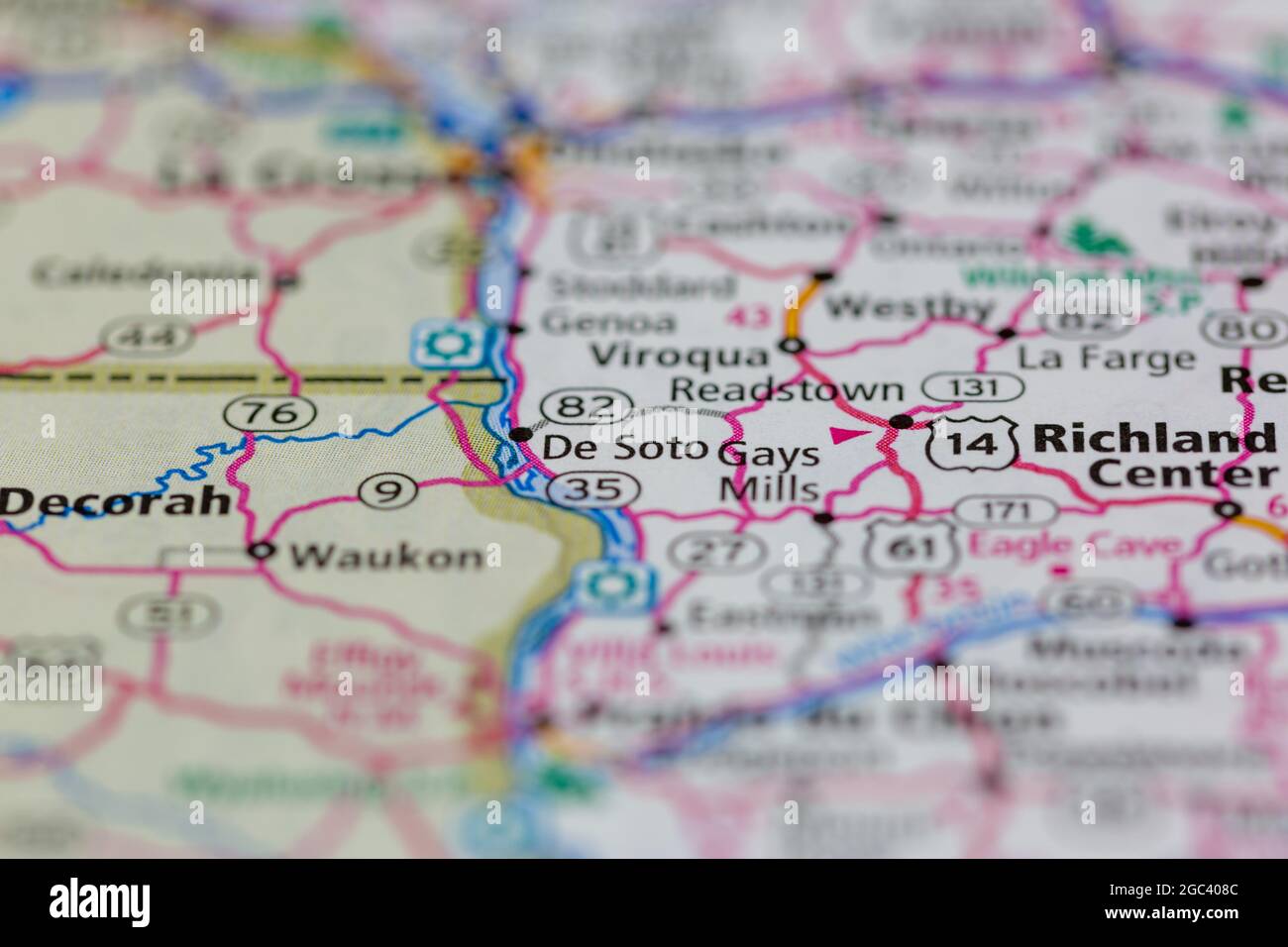 De Soto Wisconsin USA shown on a road map or Geography map Stock Photo