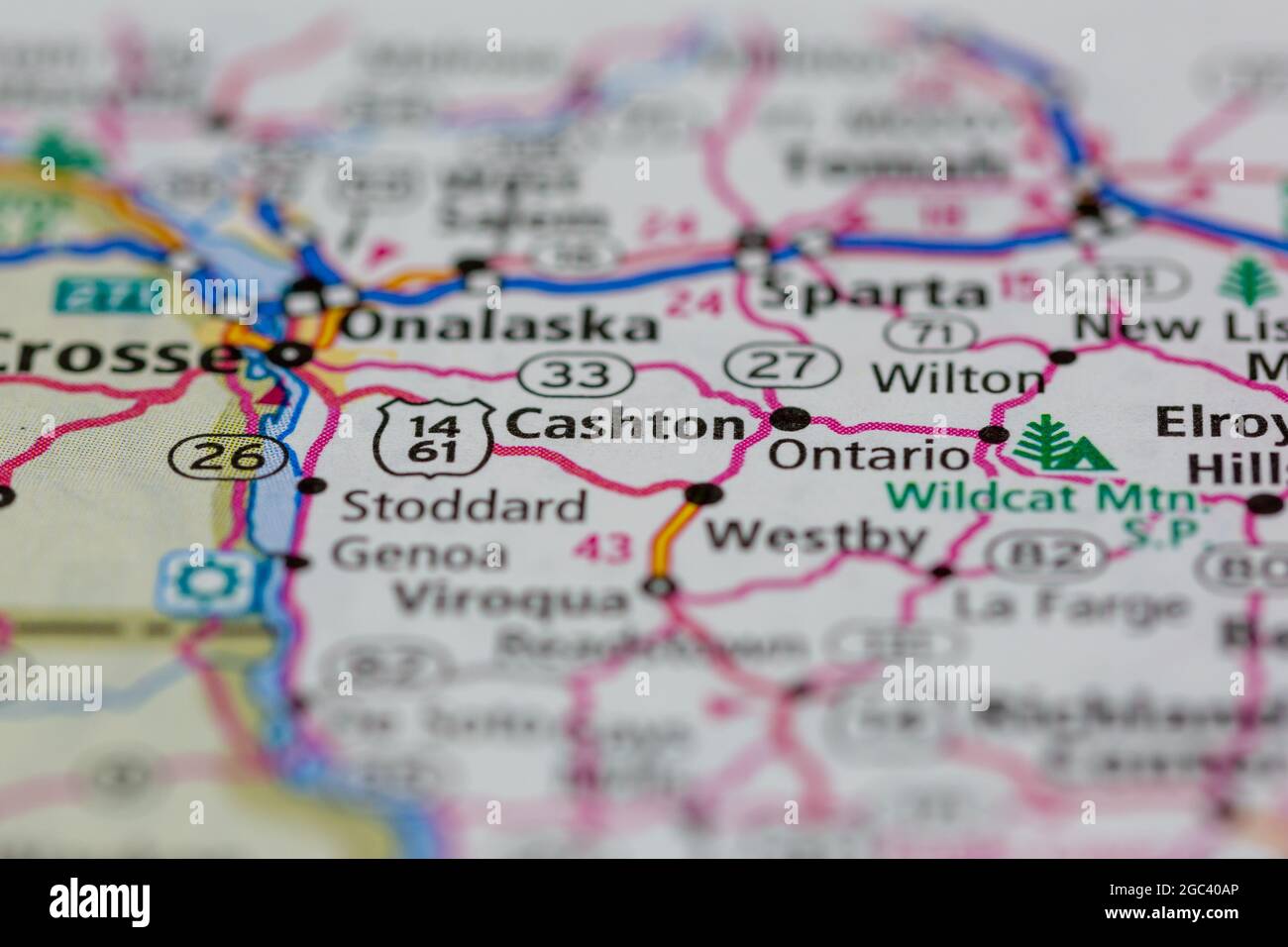 Cashton Wisconsin USA shown on a road map or Geography map Stock Photo ...