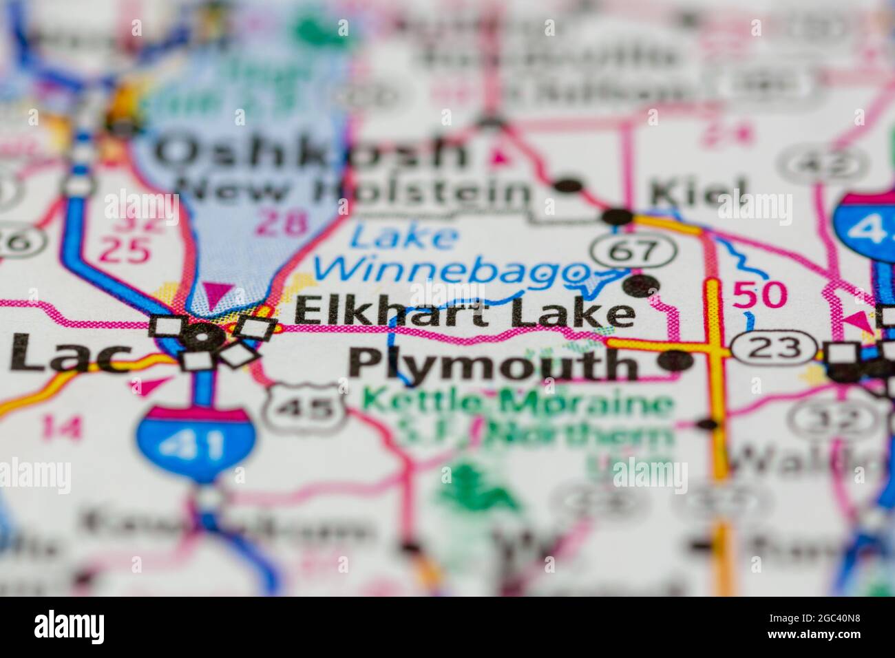 Elkhart Lake Wisconsin USA shown on a road map or Geography map Stock Photo