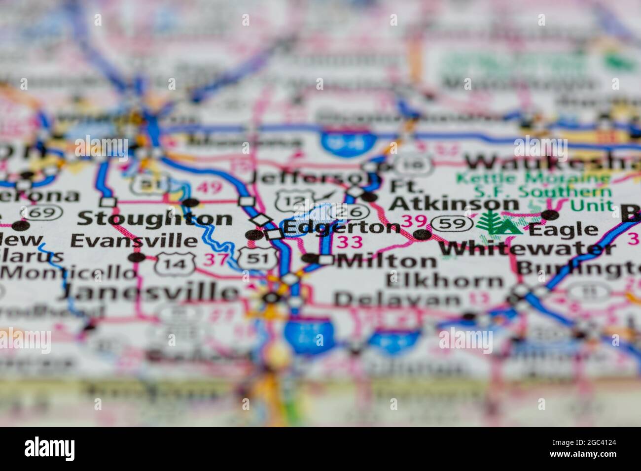 Edgerton Wisconsin USA shown on a road map or Geography map Stock Photo Alamy
