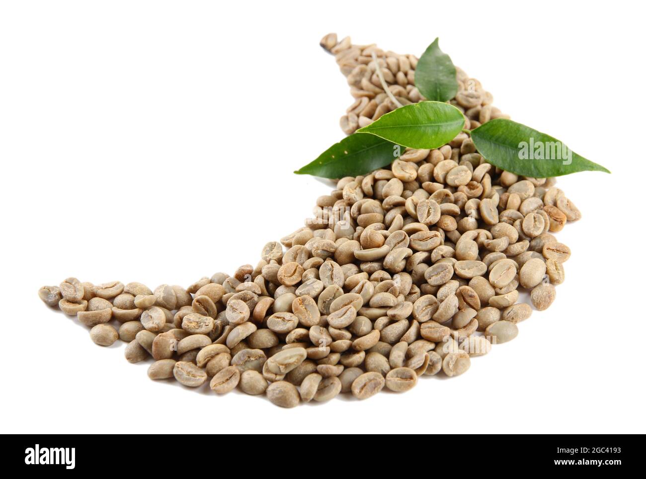 Green coffee beans and leaves isolated on white Stock Photo - Alamy