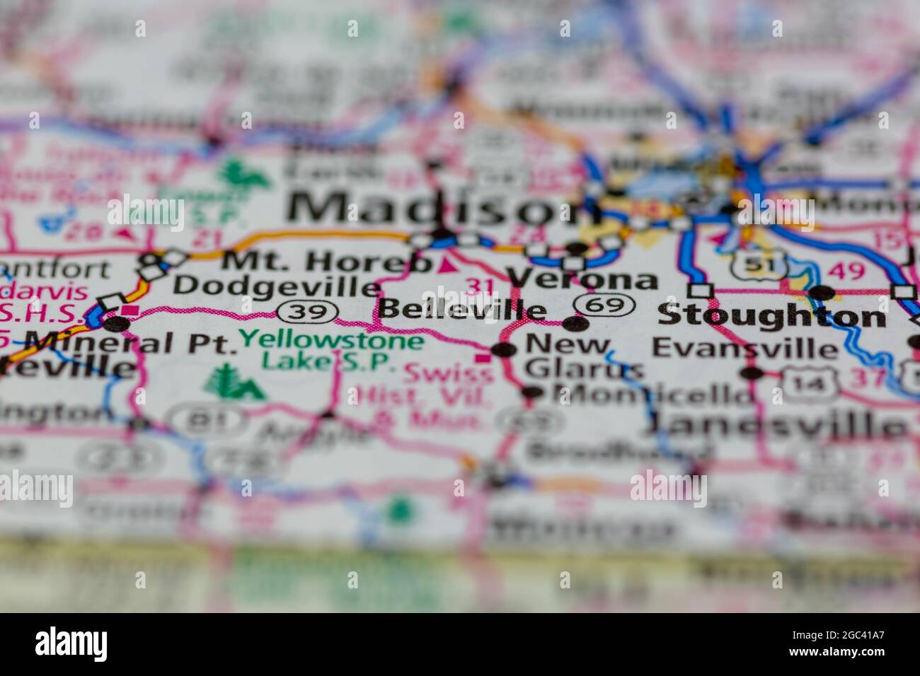 Belleville Wisconsin USA shown on a road map or Geography map Stock