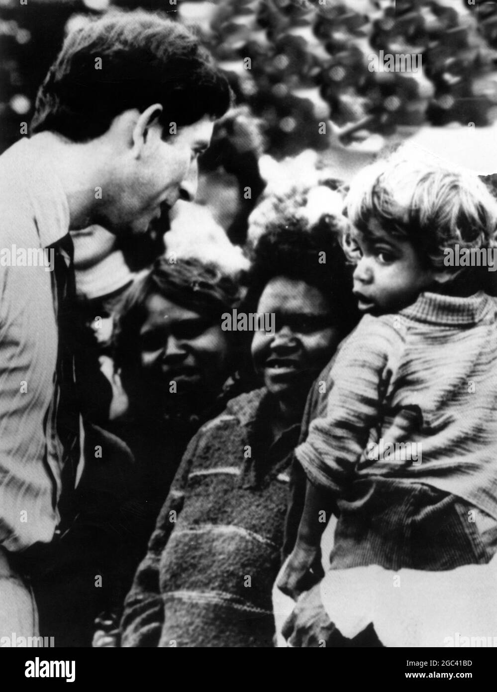 Prince Charles meeting Aboriginal locals / children in Esperance on his 16 day visit to Western Australia 13 March 1979 Stock Photo