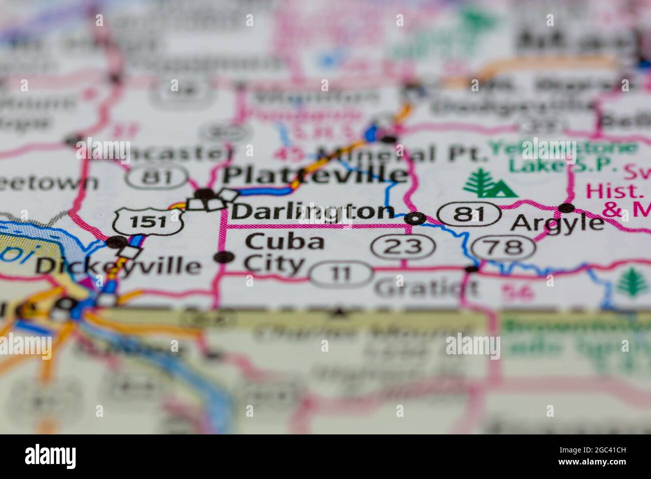 Darlington Wisconsin USA shown on a road map or Geography map Stock ...