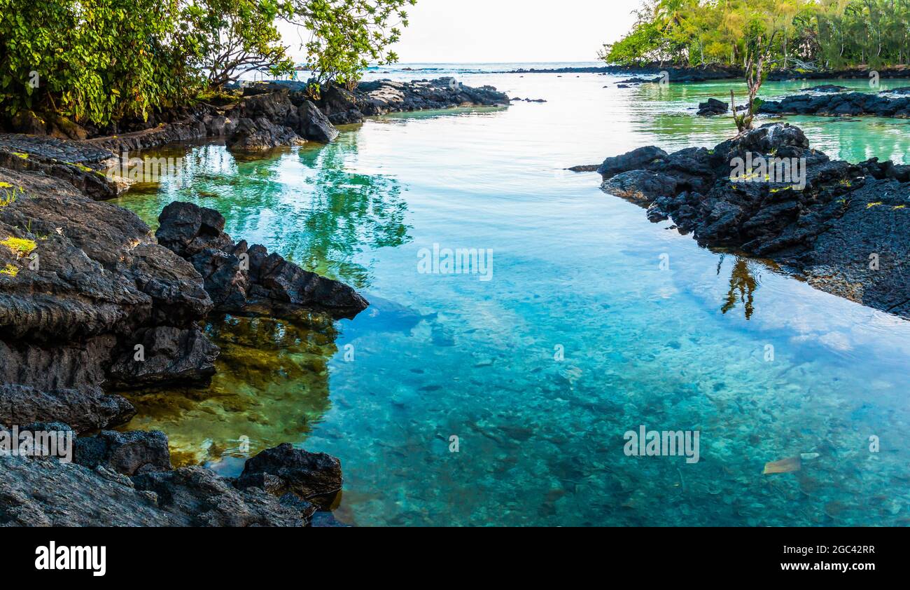 Clear Water and Lava Rock Shoreline, Carlsmith Beach Park, Hilo, Hawaii
