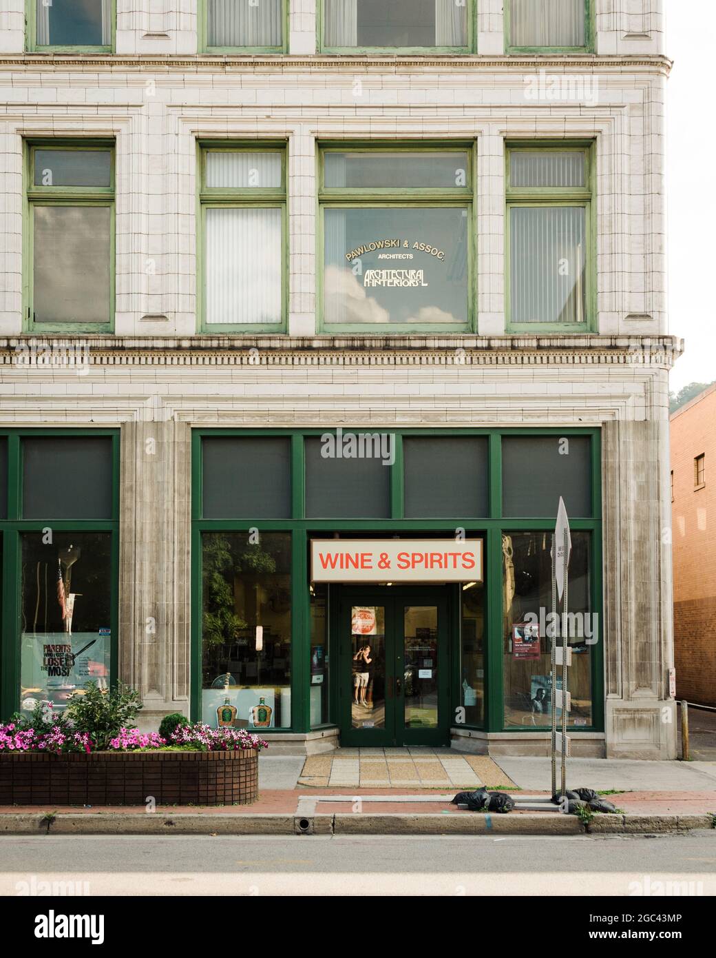 Wine & Spirits sign, in downtown Johnstown, Pennsylvania Stock Photo