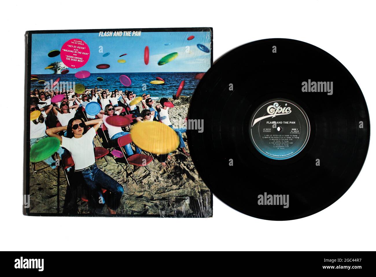 New wave and rock band, Flash and the Pan music album on vinyl record LP disc. Self titled: Flash And The Pan album cover Stock Photo