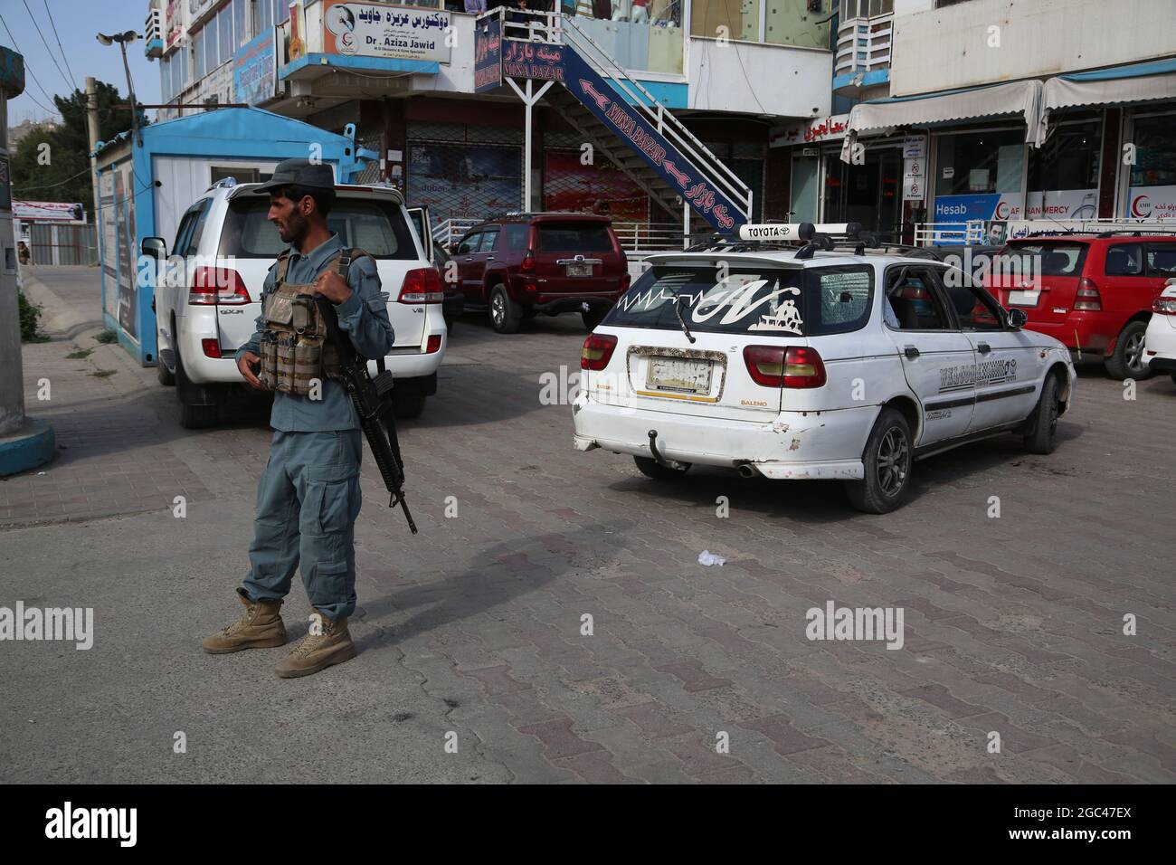 Kabul Afghanistan 06th Aug 21 Kabul Aug 6 21 Xinhua A Policeman Is Seen At The Site Where Afghan Senior Government Official Dawa Khan Menapal Was Shot Dead In