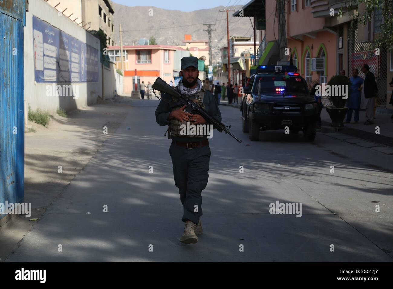 Kabul Afghanistan 06th Aug 21 Kabul Aug 6 21 Xinhua A Policeman Is Seen At The Site Where Afghan Senior Government Official Dawa Khan Menapal Was Shot Dead In Kabul Afghanistan 06th Aug 21 Kabul Aug 6 21 Xinhua A Policeman Is Seen At The Site Where Afghan Senior Government Official Dawa Khan Menapal Was Shot Dead In