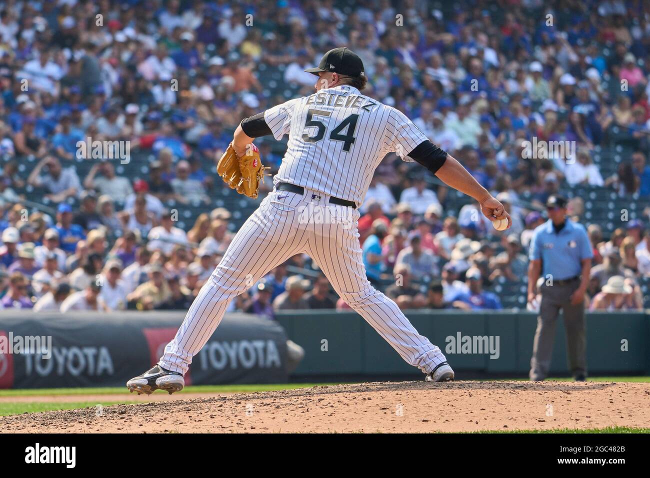 August 3 2021: Colorado Rockies outfielder Connor Joe (9) before the game  with the Chicago Cubs and the Colorado Rockies held at Coors Field in  Denver Co. David Seelig/Cal Sport Medi(Credit Image