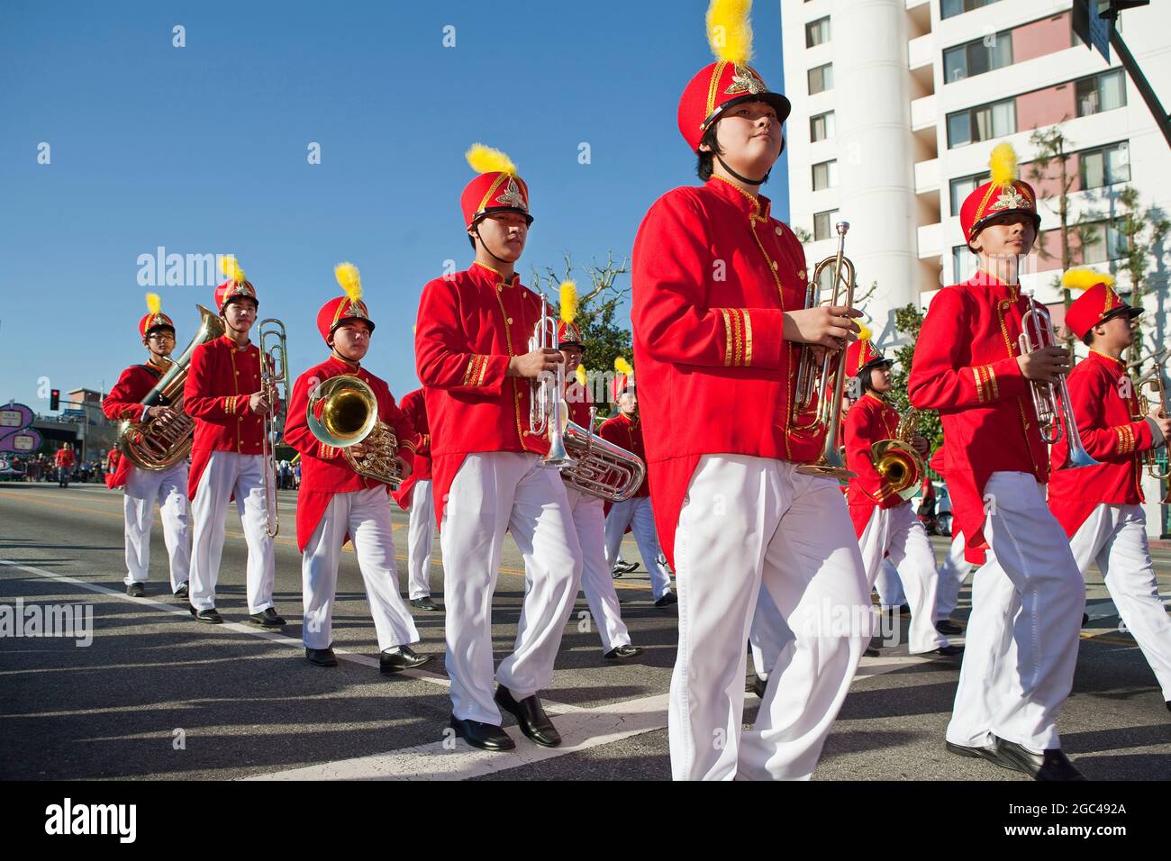 Marching band at Chinese New Year parade in Los Angeles Stock Photo