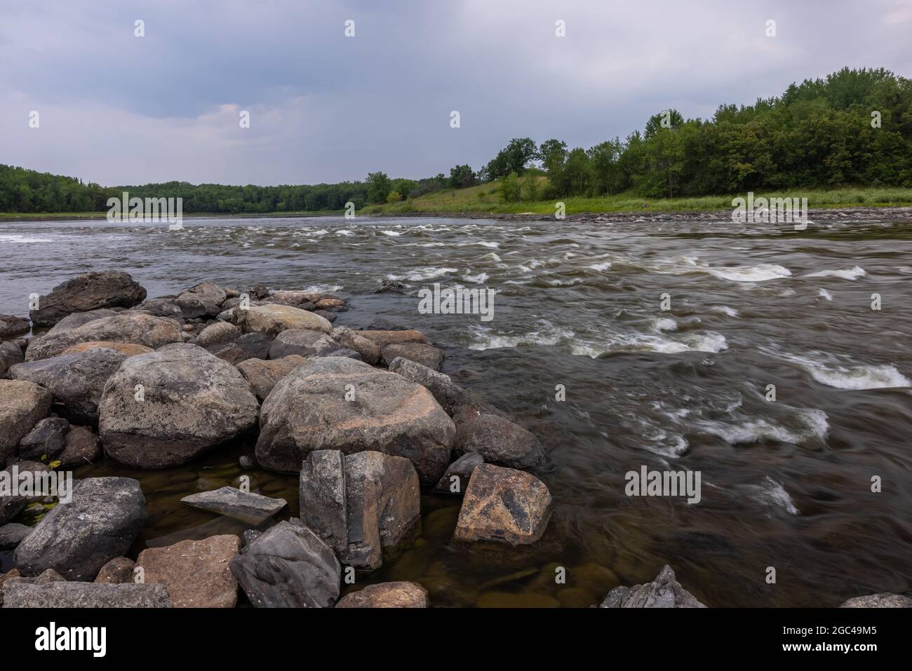 A scenic river landscape on the United States and Canadian border Stock ...