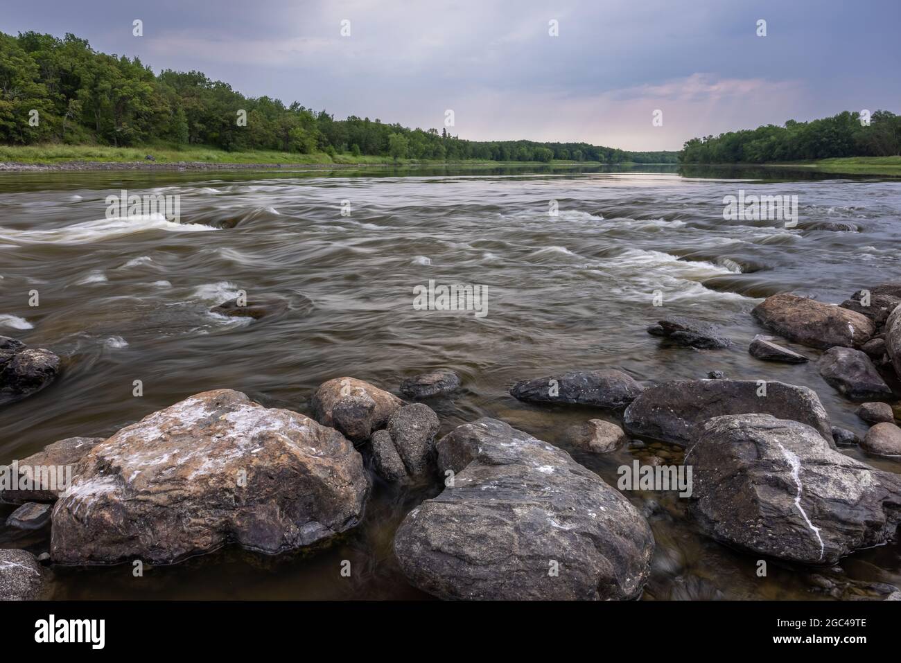 A scenic river landscape on the United States and Canadian border Stock ...