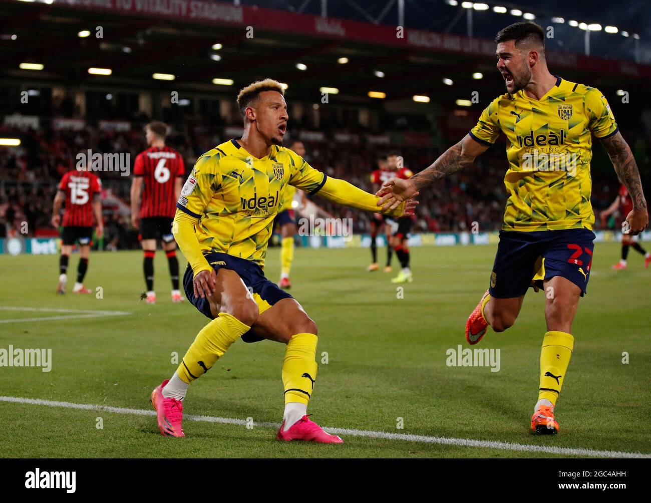 Soccer Football - Championship - AFC Bournemouth v West Bromwich Albion - Vitality Stadium, Bournemouth, Britain - August 6, 2021 West Bromwich Albion's Callum Robinson celebrates scoring their second goal Action Images/Peter Cziborra Stock Photo