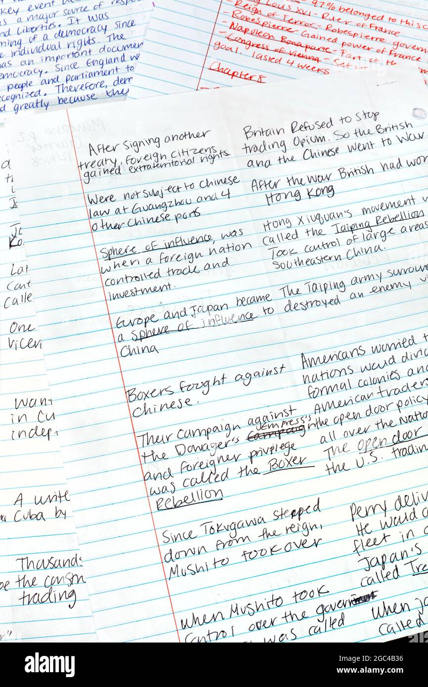 Student notes high school history class V Stock Photo Alamy