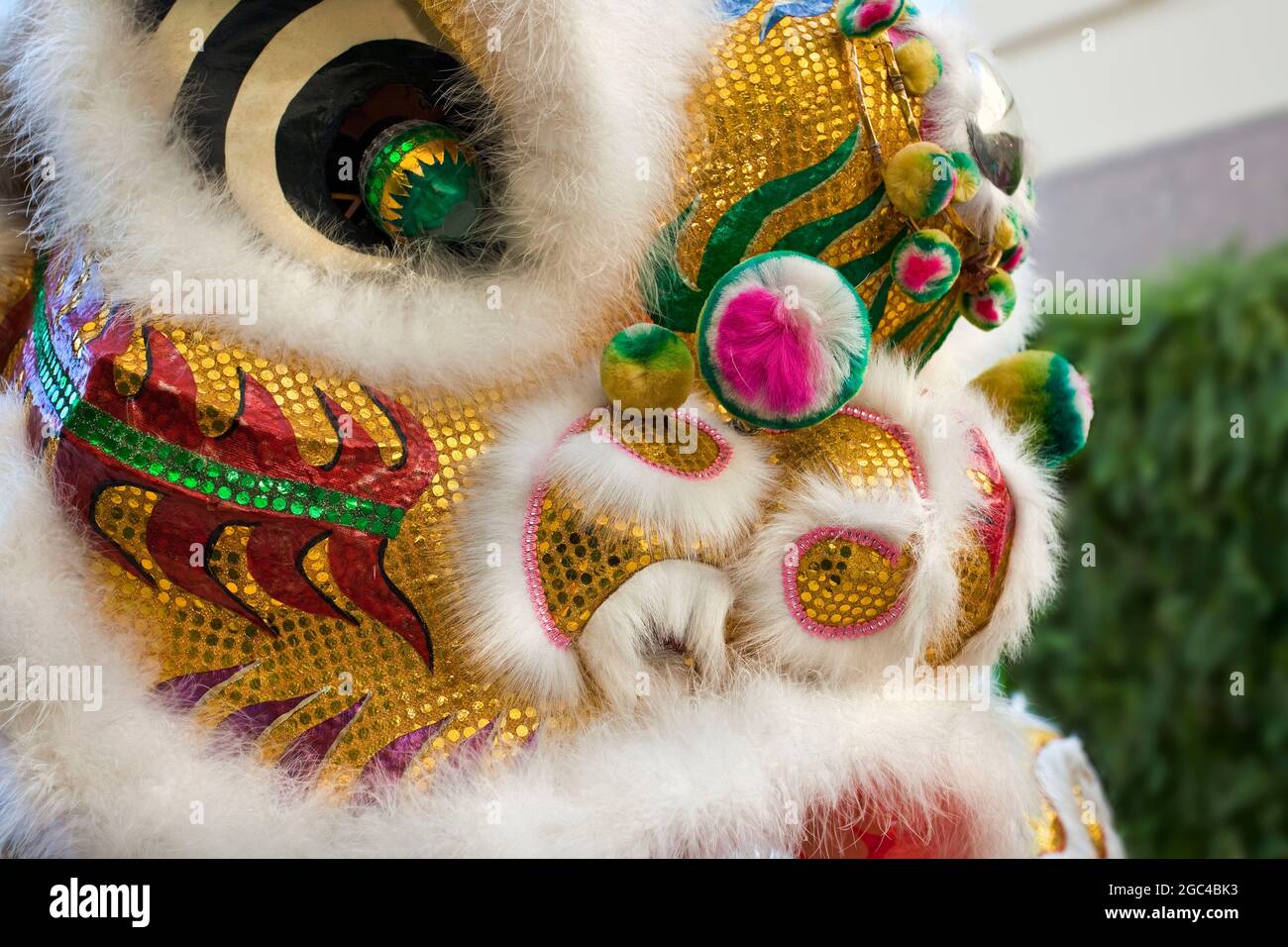 Close up of Lion dancer head costume on New Year celebration, Hong Kong, China Stock Photo