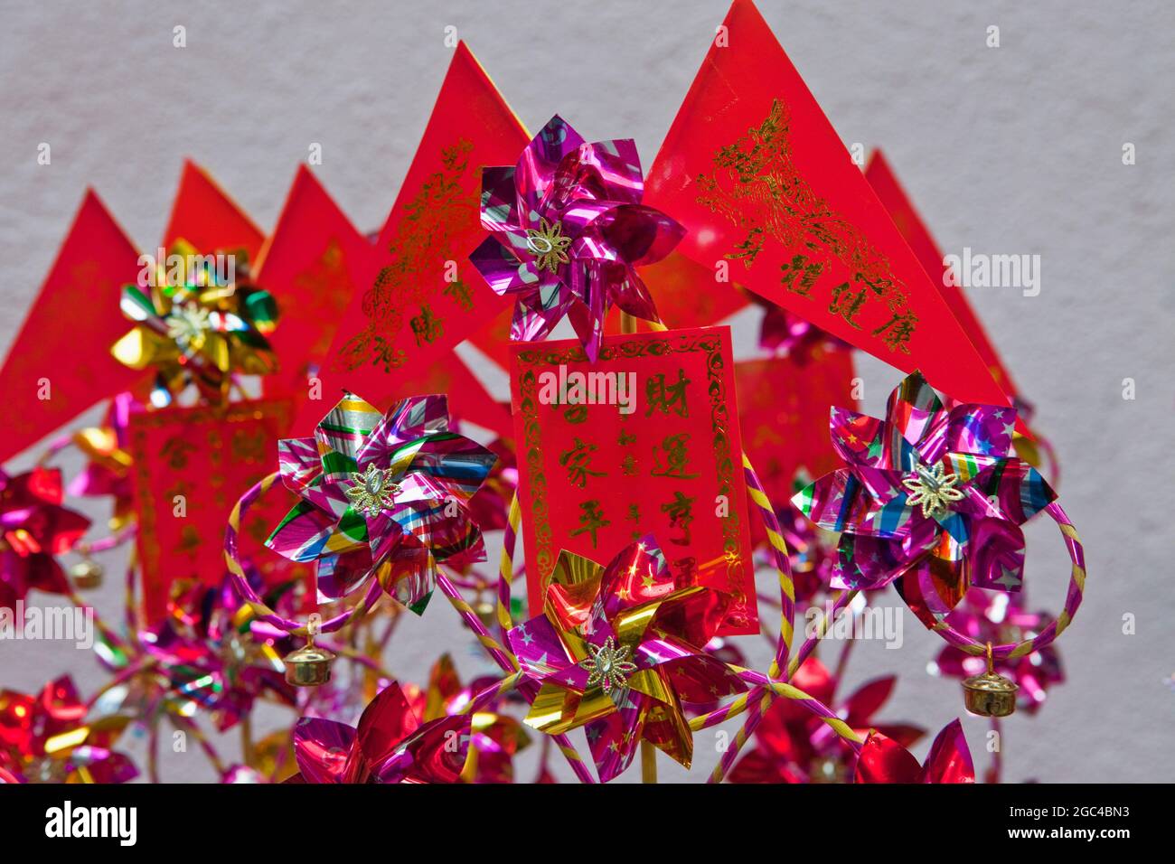 Decorations for New Year celebration in Hong Kong, China Stock Photo